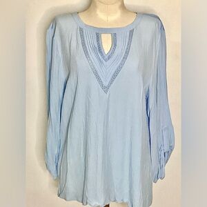 Daniel Rainn Sky Blue Blouse with Keyhole Detail